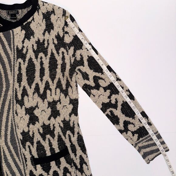 Lucky Brand Bali Cardigan Knit Open Front Draped Sweater Aztec Pt Black Cream L - Picture 10 of 14